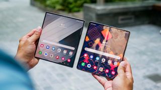 Galaxy Z Fold 6 vs. Galaxy Z Fold 4 held in the hand.