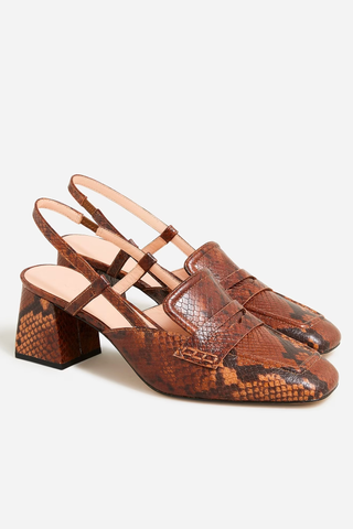 Layne slingback loafer heels in snake-embossed leather