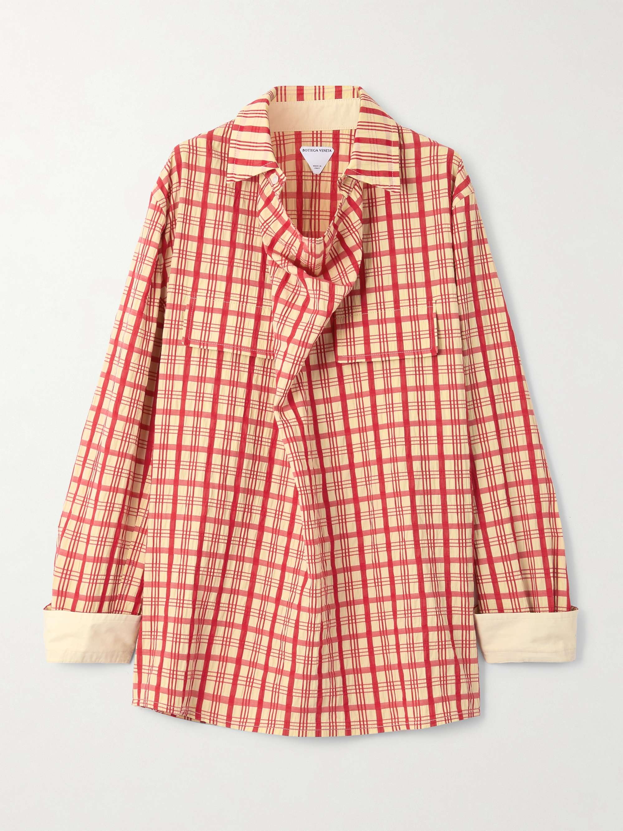 Draped Checked Cotton-Seersucker Blouse