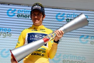 Geraint Thomas (Ineos Grenadiers) celebrates his overall victory at 2022 Tour de Suisse