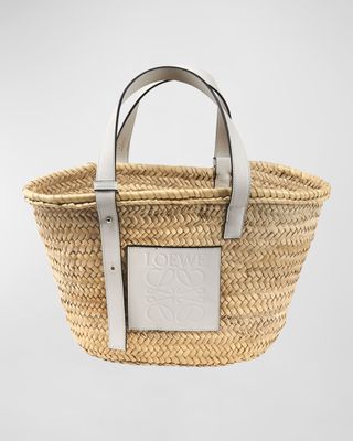 X Paula’s Ibiza Basket Bag in Palm Leaf With Leather Handles