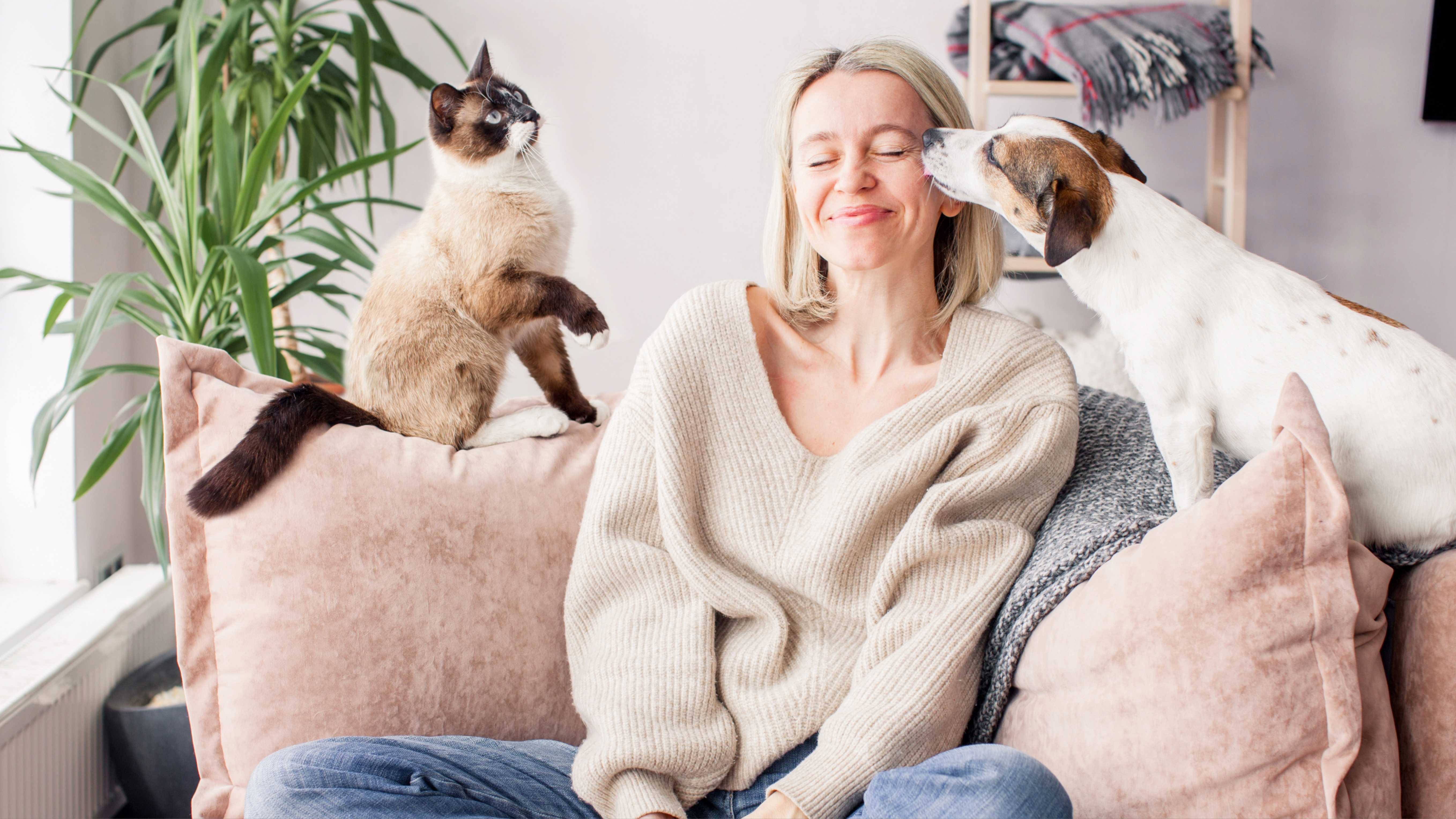 Woman with dog and cat