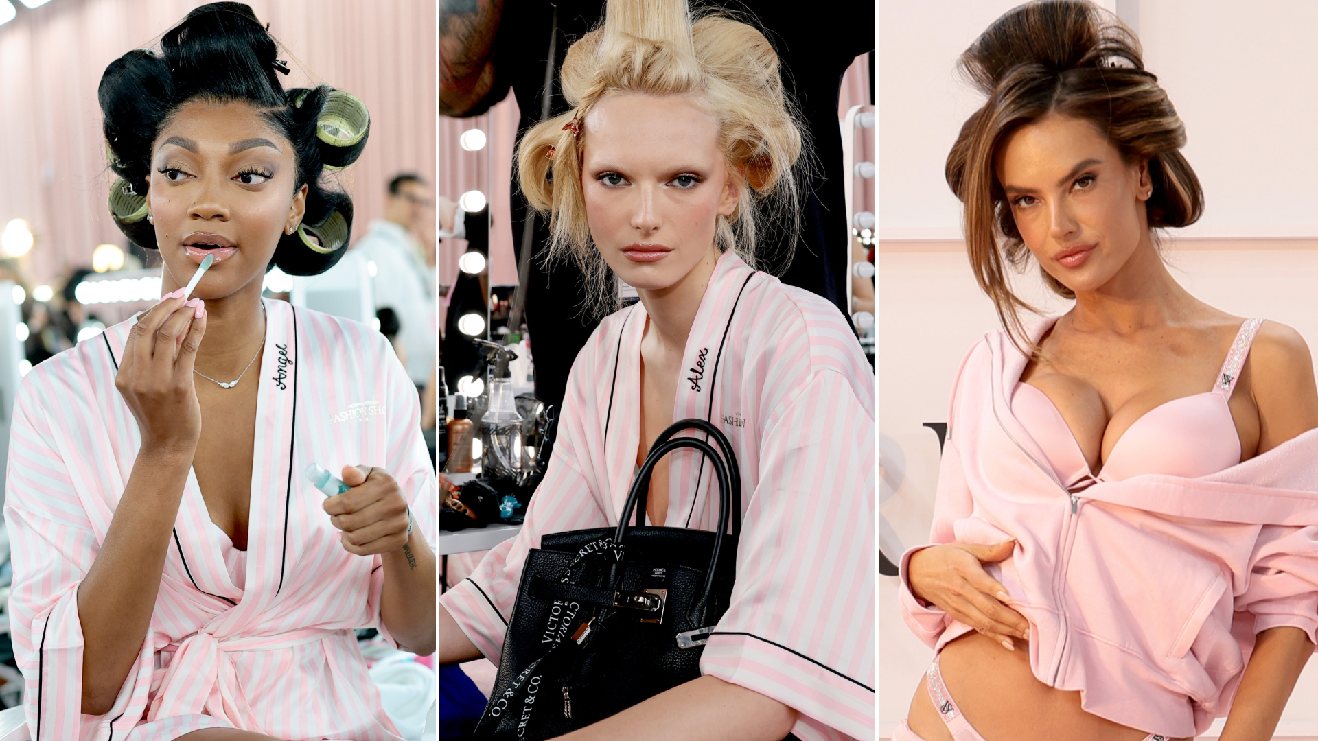 Celebrities pose backstage for photos at the 2025 Victoria's Secret Fashion Show