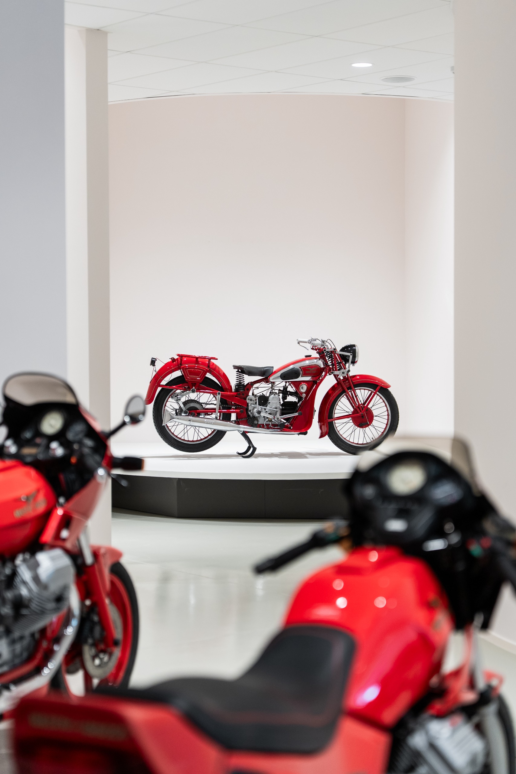 Motorcycles inside Moto Guzzi museum at Mandello del Lario