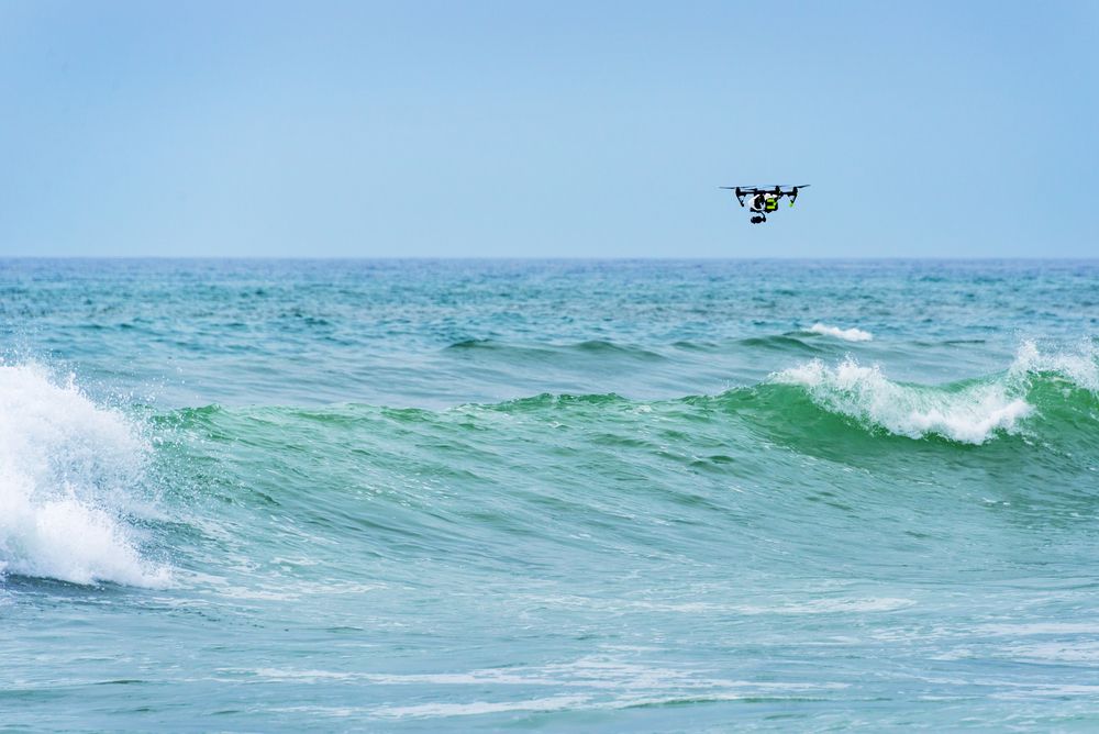 Drone above waves