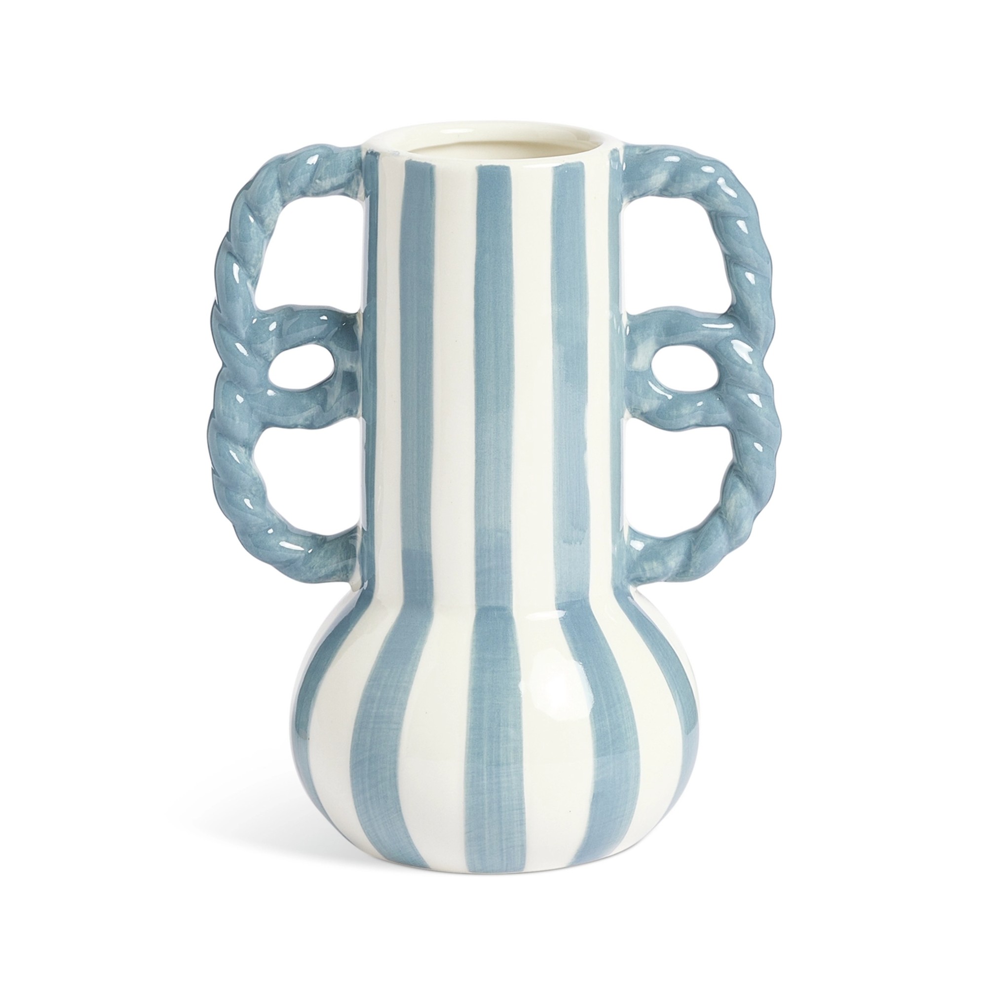 Habitat Stripe Ceramic Blue Vase with Wavy Handles
