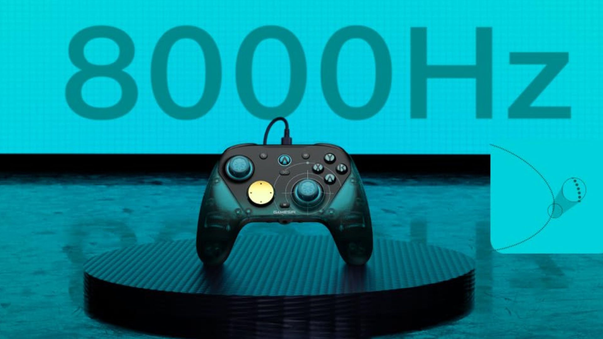 A GameSir G7 Pro 8K PC Aimlabs controller with 8000Hz in the background