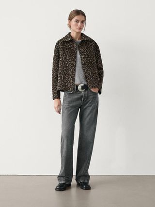 Massimo Dutti, Short Wool Blend Animal Print Coat