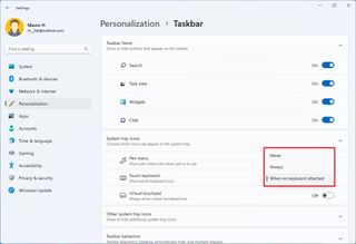 Windows 11 new Taskbar touch settings