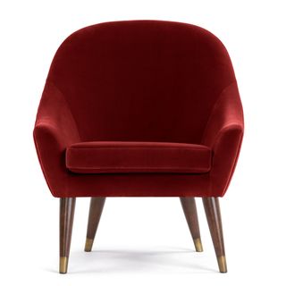 Seattle Armchair Upholstered in cotton velvet fabric in Claret with tipped solid wood legs