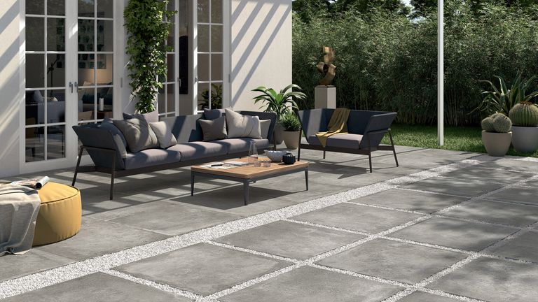 modern paving ideas: porcelain superstore seating area