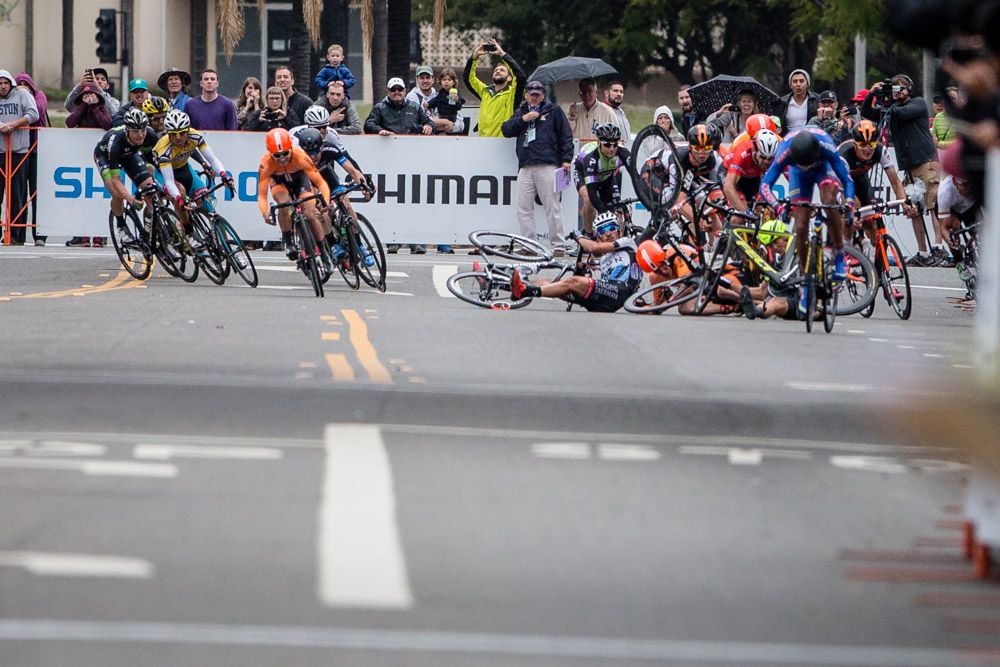 A big crash in the final turn took down most of the front of the field