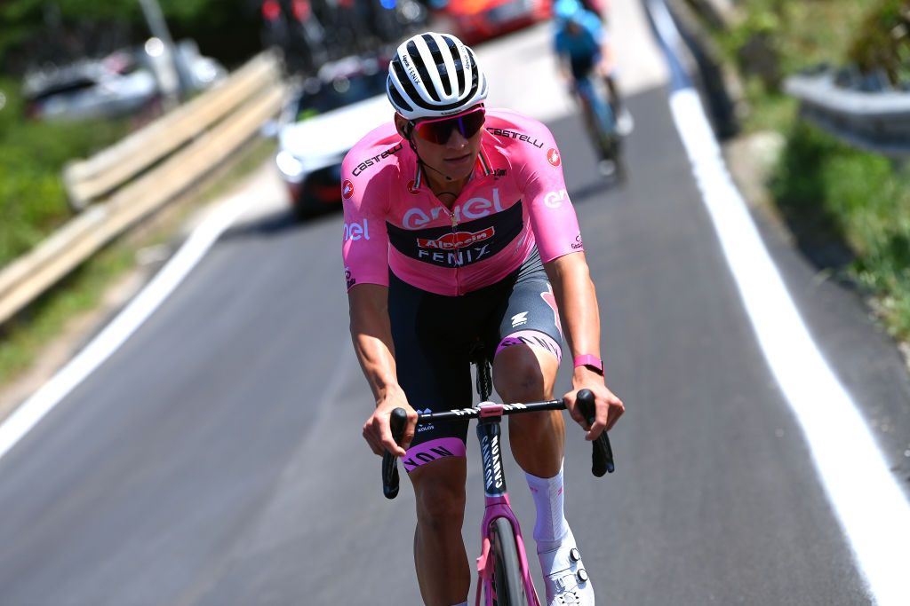 ETNA PIAZZALE RIFUGIO SAPIENZA ITALY MAY 10 Mathieu Van Der Poel of Netherlands and Team Alpecin Fenix Pink Leader Jersey cmduring the 105th Giro dItalia 2022 Stage 4 a 172km stage from Avola to Etna Piazzale Rifugio Sapienza 1899m Giro WorldTour on May 10 2022 in Etna Piazzale Rifugio Sapienza Italy Photo by Tim de WaeleGetty Images