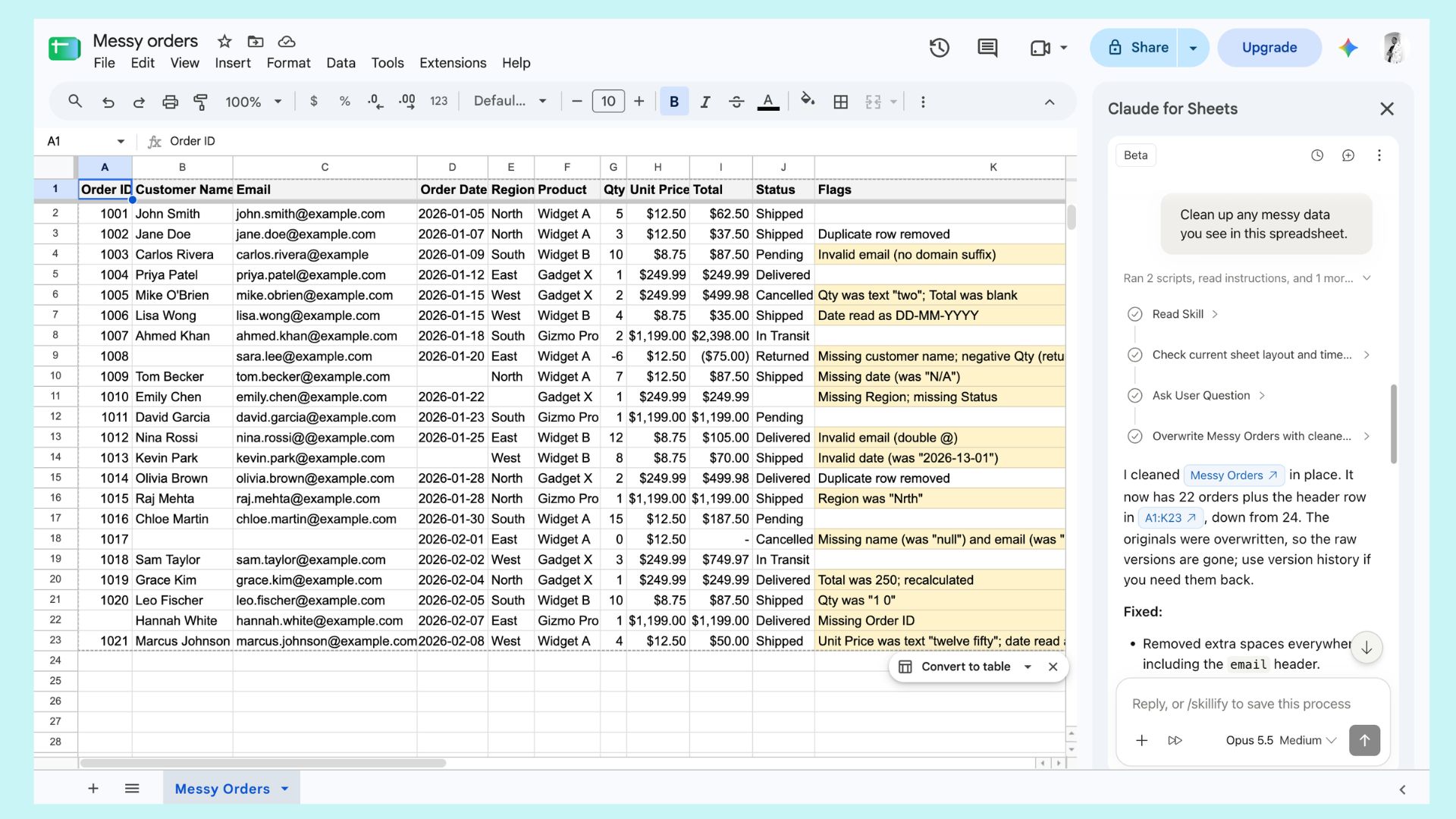 claude google sheets