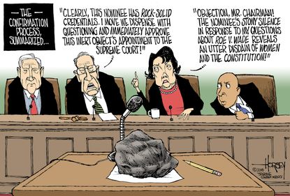 Political cartoon U.S. Brett Kavanaugh Supreme Court confirmation process rock