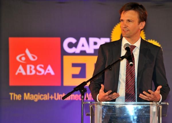 Race Founder Kevin Vermaak unveils the 2012 route, leader jersey and new event identity at the 2012 Absa Cape Epic Route Launch Dinner in Johannesburg