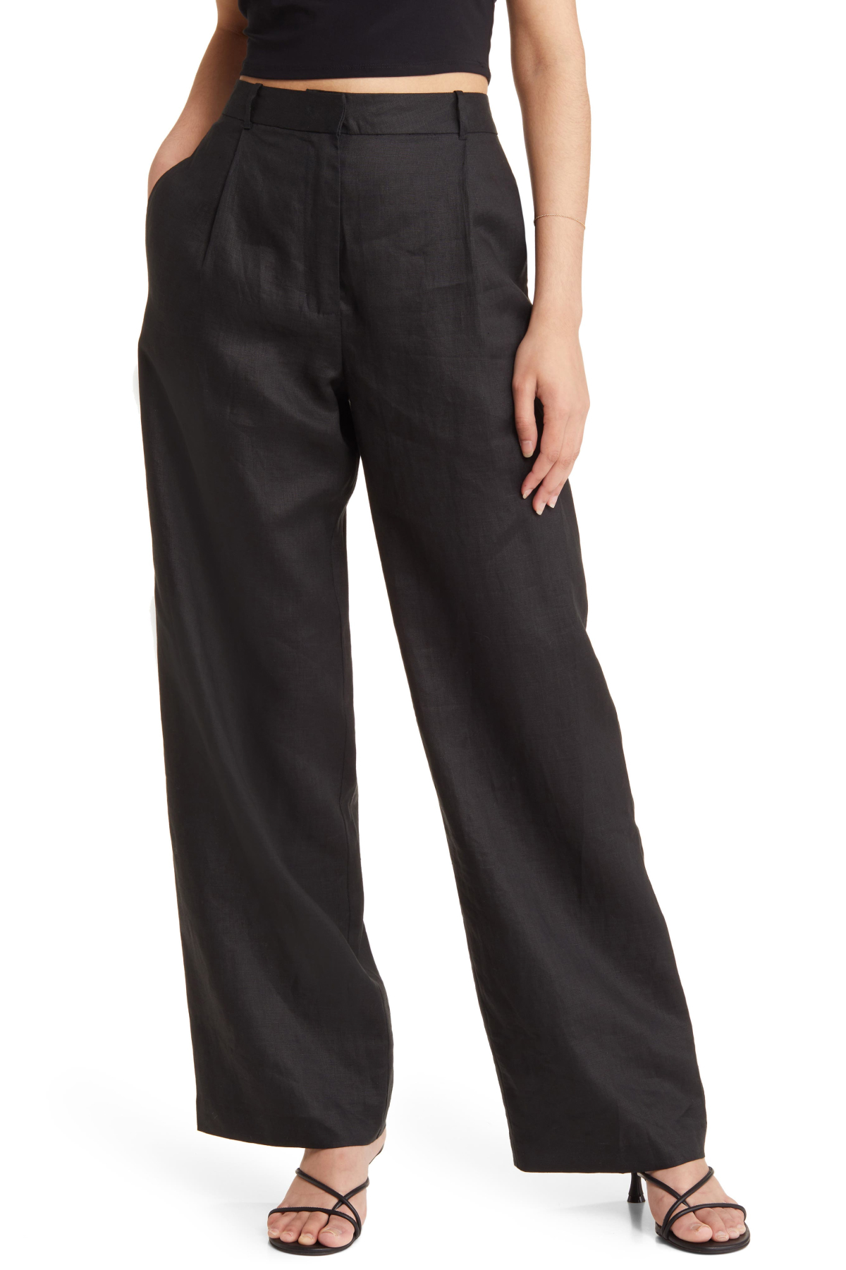 WAYF Devin Wide Leg Linen Trousers