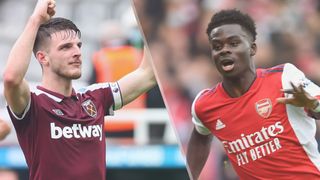 Declan Rice of West Ham United and Bukayo Saka of Arsenal could both feature in the West Ham vs Arsenal live stream