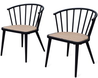 A set of two Maria outdoor dining chairs with round black back and cane detail