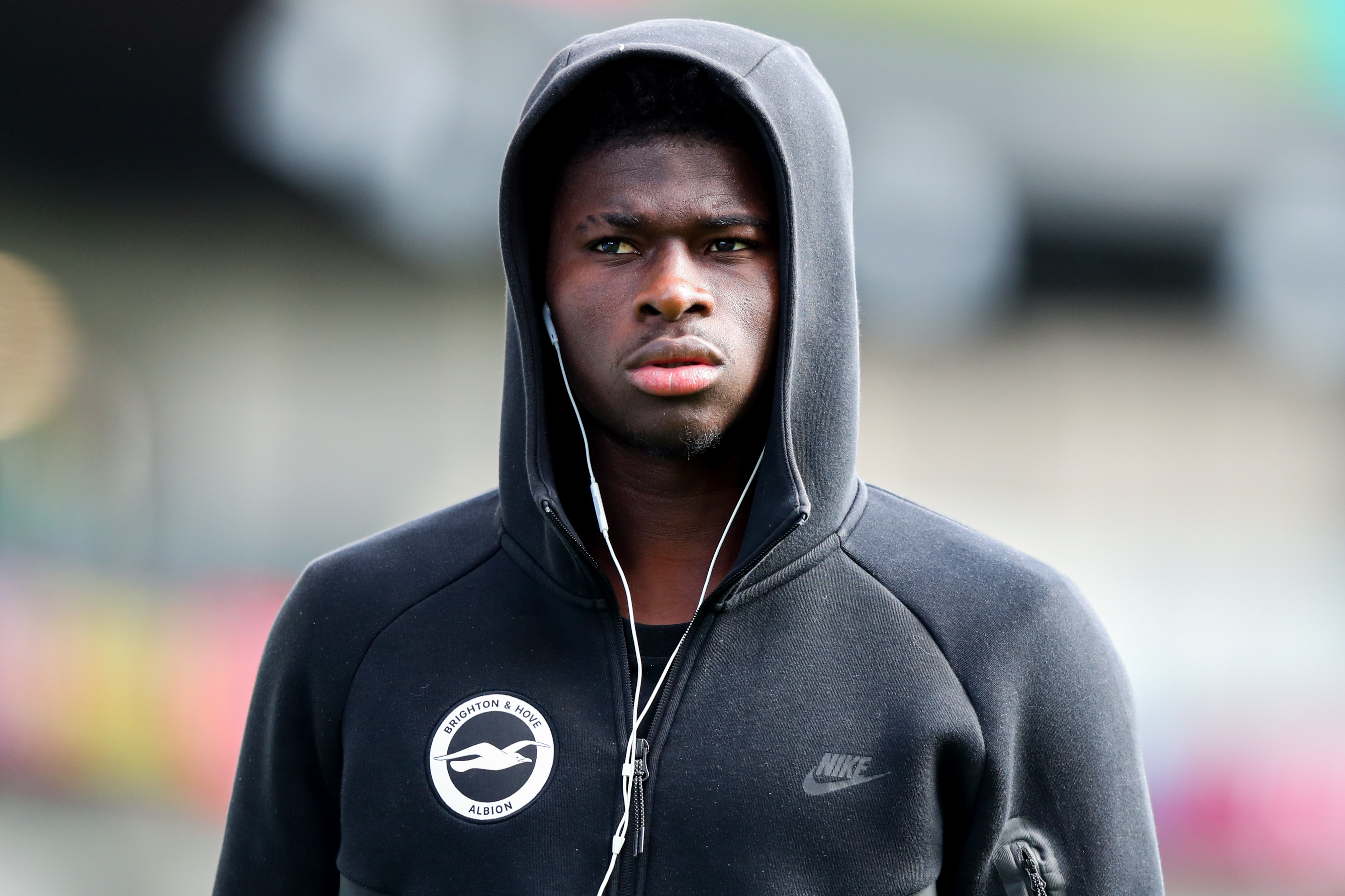 Carlos Baleba of Brighton &amp;amp; Hove Albion arrives ahead of the Premier League match between Burnley and Brighton &amp;amp; Hove Albion at Turf Moor in Burnley, United Kingdom, on April 11, 2026. (Photo by Jorge Horsted/News Images/NurPhoto via Getty Images)