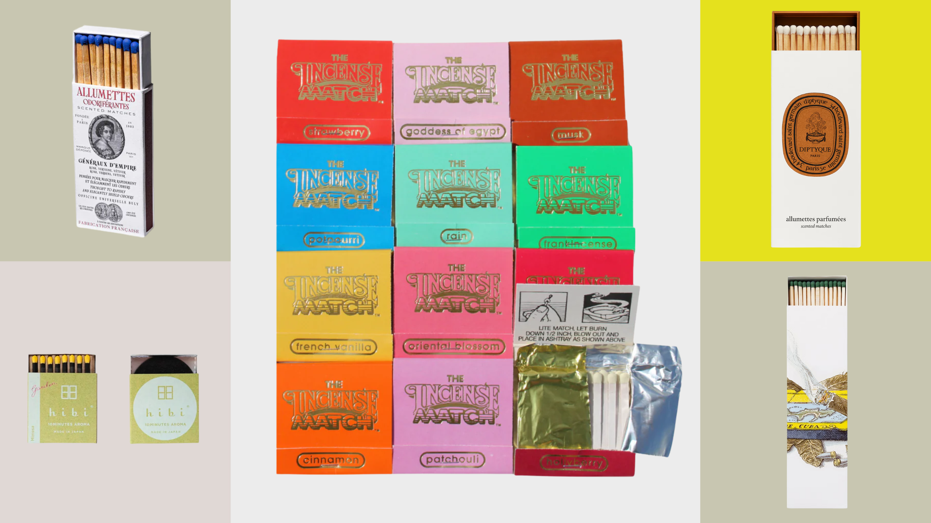 A grid of scented matches