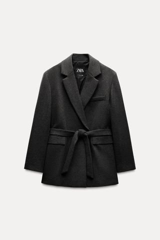 Belted Wool Blend Blazer Zw Collection