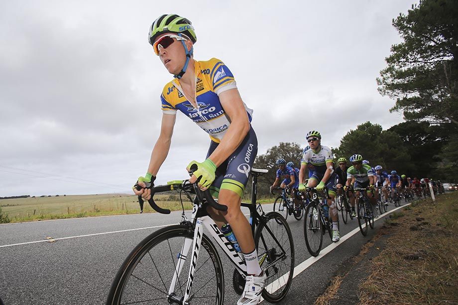 Cameron Meyer up a small climb