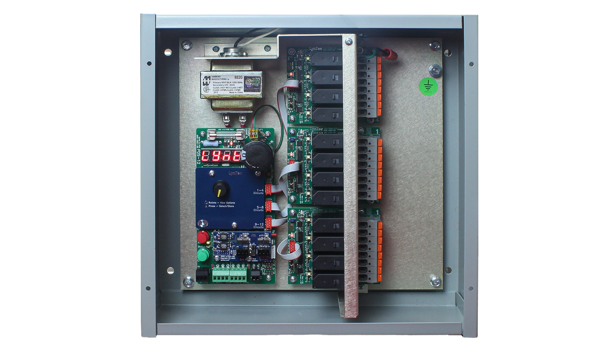 A LynTec Lighting Control Relay Panel.