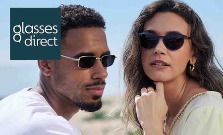 glasses direct logo placed over an image of two people wearing sunglasses 