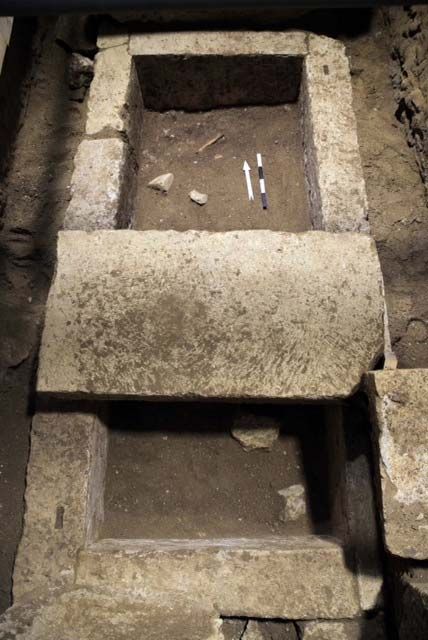 The burial vault inside a tomb at Amphipolis.