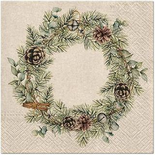 natural Christmas paper napkins with wreath design