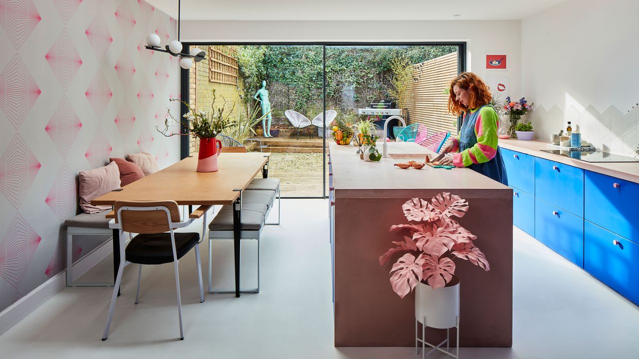  From bright blue to sunny yellow, Nikki and Luke left no shade untouched when they transformed their 1960s home.