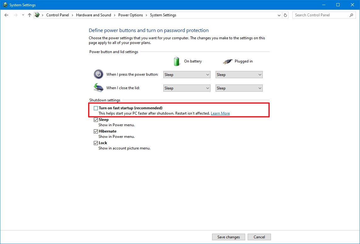 Windows 10 disable fast startup