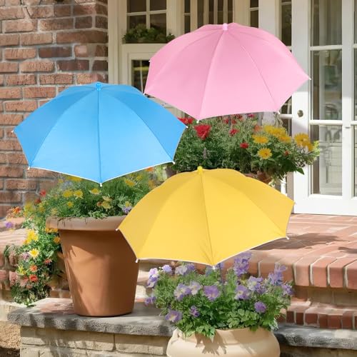 Tryly 3pcs Plant Umbrellas for Outdoor Plants,garden Umbrella Shade for Potted Plants and Garden Beds,provide Shade to ‌defend Plants From Blazing Sun (1yellow 1pink 1blue)