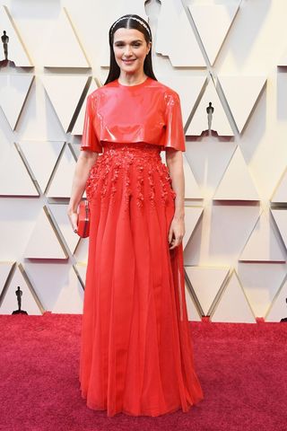 Rachel Weisz's vinyl red Oscars attire