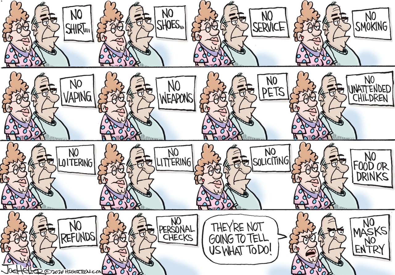 Editorial Cartoon U.S. masks signs coronavirus