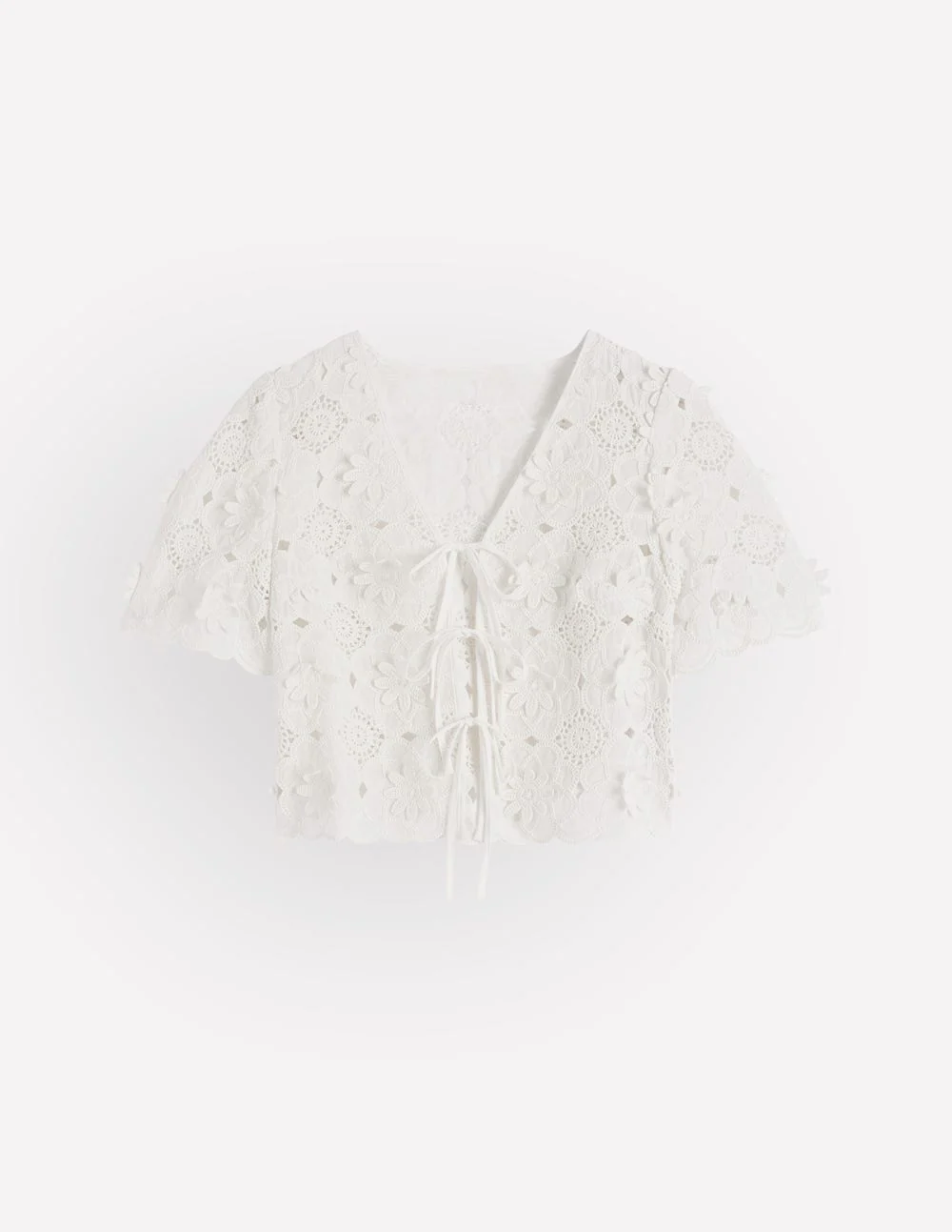 Tie Front Lace Top-White