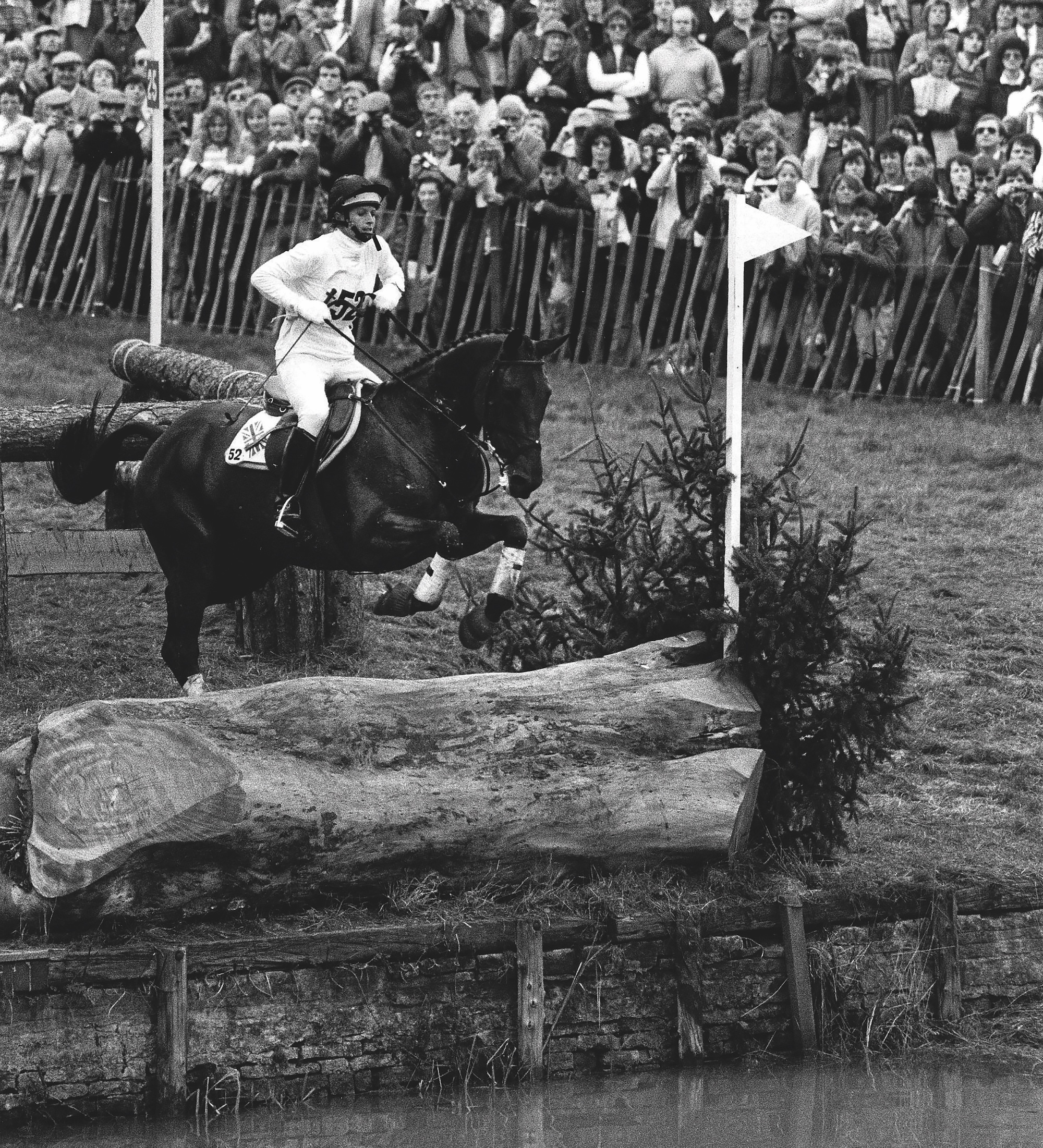 Ginny Elliot and Priceless at Trout Hatchery, Burghley 1985