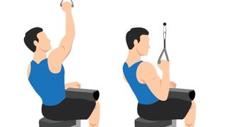 Stock illustration of man pulling down a handle using one arm during lat pulldown
