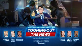 Promo picture for "Stephen Colbert's Tooning Out The News" on Paramount Plus.