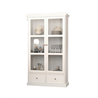 White display cabinet with two drawers