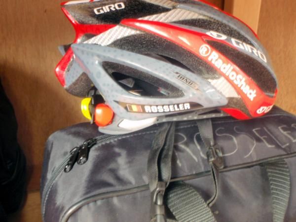 RadioShack have a policy of ensuring the team is responsible for getting the riders' helmets to a race, rather than the athletes themselves