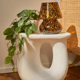 Urban Outfitters side table with lamp and plant