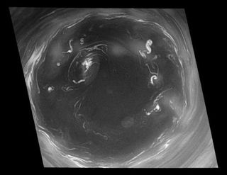 This detailed Cassini view of the monstrous vortex at Saturn's south pole provides valuable insight about the mechanisms that power the planet's atmosphere. This view, taken on July, 14, 2008, is 10 times more detailed than any previous image of the polar