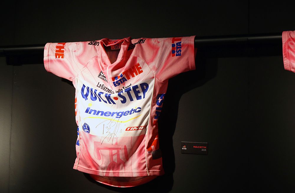 2017 Giro d'Italia presentation - Pink jerseys on display in the entrance to the presentation.