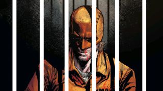 Comic artwork of masked Matt Murdock in prison