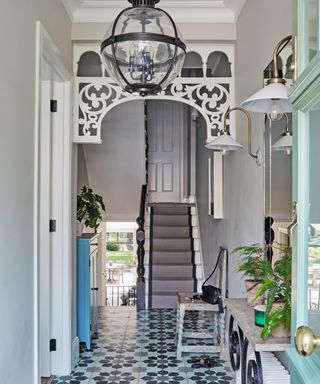 hallway with tiled floor