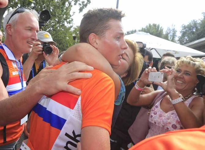 Congratulations for Mathieu van der Poel (Netherlands) at the finish in Florence.
