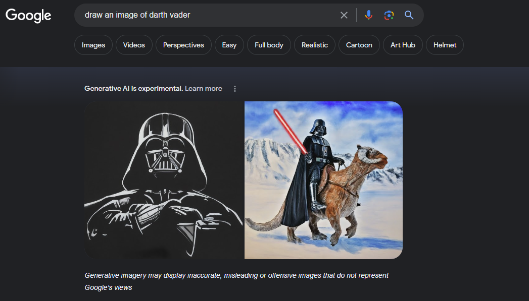 Darth Vader Generated by Google SGE