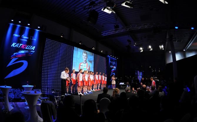The Katusha team on stage